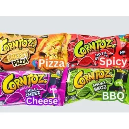 Corntoz Crackers Mini Corn Snacks z Spicy Smoky BBQZ Chilli Cheez Cheesy Pizza 15g x6pcs