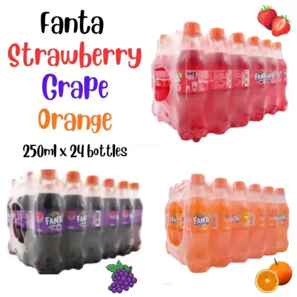 Fanta Minuman Botol Fanta Orange Grape Strawberry Laici Fruit Punch 250ml x 24 Halal Certified by JAKIM in Malaysia